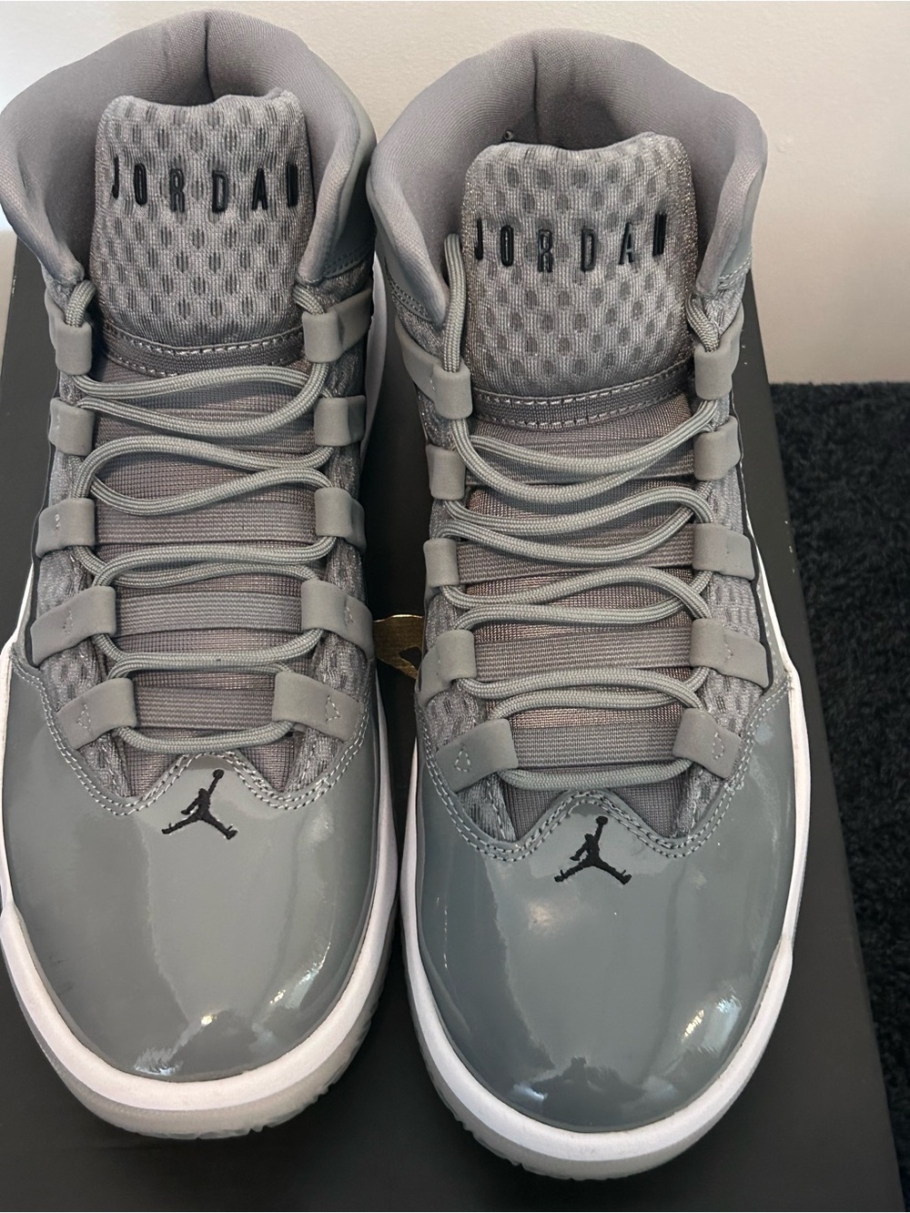 Jordan Men's Athletic Shoes - Gray Patent and White Midsole - Picture 3 of 7